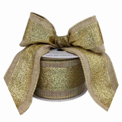 Stuha organzová s drátkem hnědá vánoční pruhy 9.1 m