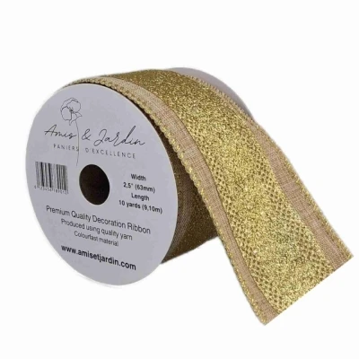 Stuha organzová s drátkem hnědá vánoční pruhy 9.1 m