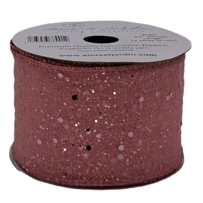 Stuha organzová s drátkem růžová vánoční geometrie 9.1 m