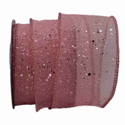 Stuha organzová s drátkem růžová vánoční geometrie 9.1 m