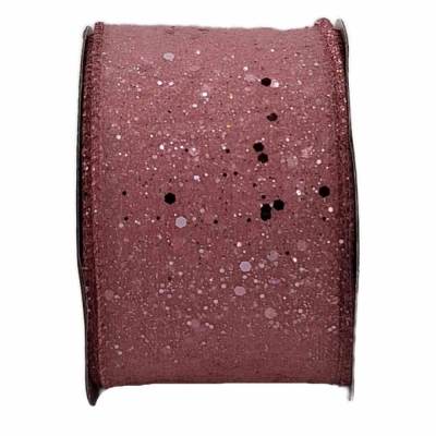 Stuha organzová s drátkem růžová vánoční geometrie 9.1 m