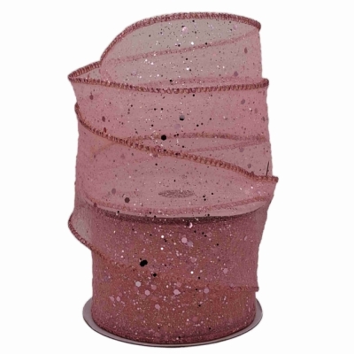 Stuha organzová s drátkem růžová vánoční geometrie 9.1 m