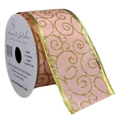 Stuha organzová s drátkem růžová vánoční ornamenty 9.1 m