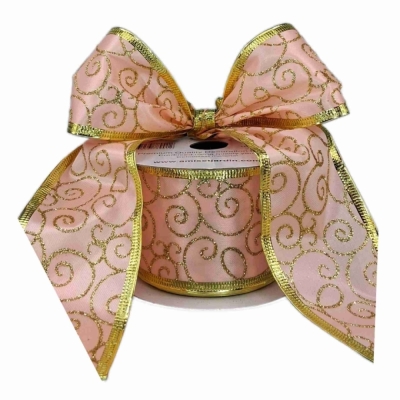 Stuha organzová s drátkem růžová vánoční ornamenty 9.1 m