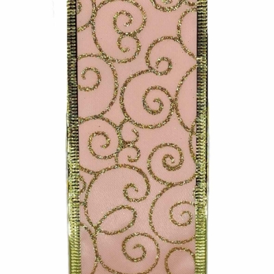 Stuha organzová s drátkem růžová vánoční ornamenty 9.1 m