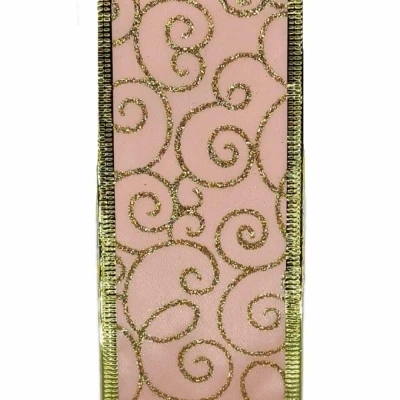 Stuha organzová s drátkem růžová vánoční ornamenty 9.1 m