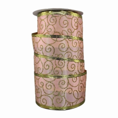 Stuha organzová s drátkem růžová vánoční ornamenty 9.1 m