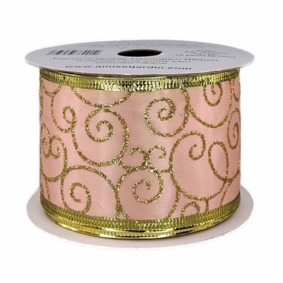 Stuha organzová s drátkem růžová vánoční ornamenty 9.1 m