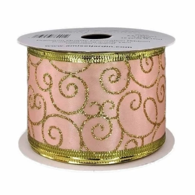 Stuha organzová s drátkem růžová vánoční ornamenty 9.1 m