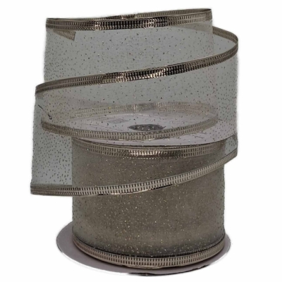 Stuha organzová s drátkem transparentní vánoční tečky 9.1 m