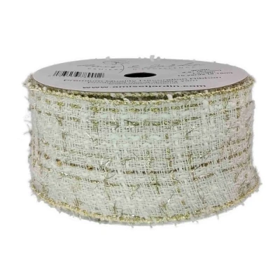 Stuha pletená s drátkem bílá bez potisku 9.1 m