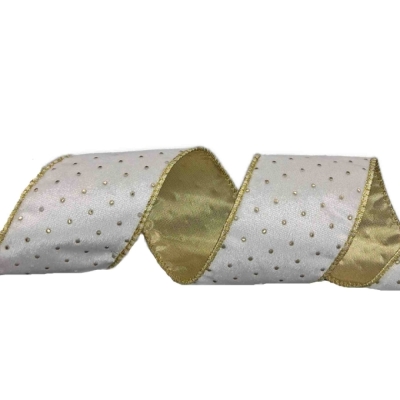 Stuha sametová s drátkem bílá vánoční puntíky 9.1 m