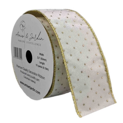 Stuha sametová s drátkem bílá vánoční puntíky 9.1 m