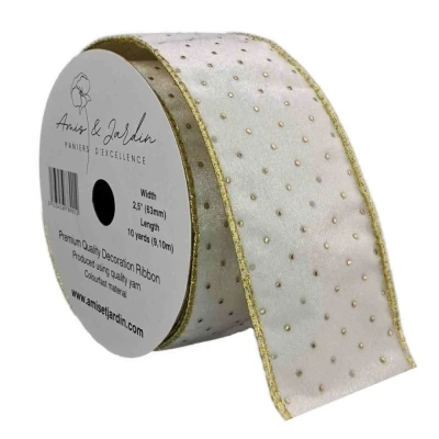 Stuha sametová s drátkem bílá vánoční puntíky 9.1 m
