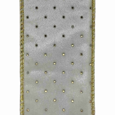 Stuha sametová s drátkem bílá vánoční puntíky 9.1 m