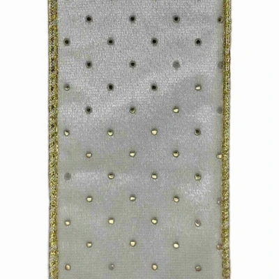 Stuha sametová s drátkem bílá vánoční puntíky 9.1 m