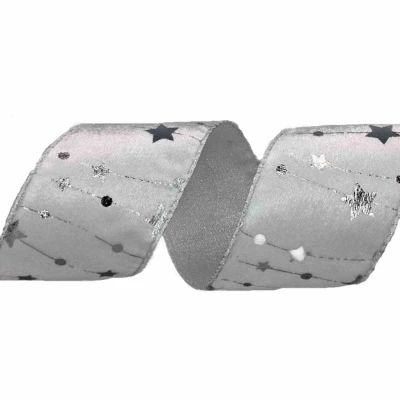 Stuha sametová s drátkem bílá zimní hvězdy 9.1 m