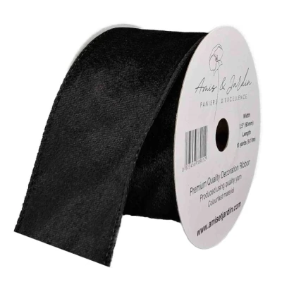 Stuha sametová s drátkem černá 9.1 m