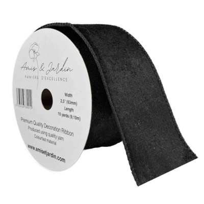 Stuha sametová s drátkem černá 9.1 m