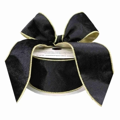 Stuha sametová s drátkem černá 9.1 m