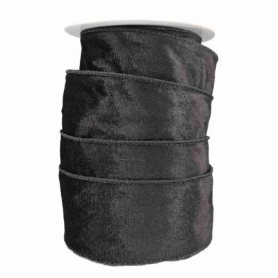 Stuha sametová s drátkem černá 9.1 m