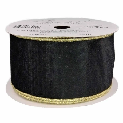 Stuha sametová s drátkem černá 9.1 m