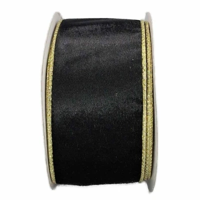 Stuha sametová s drátkem černá 9.1 m