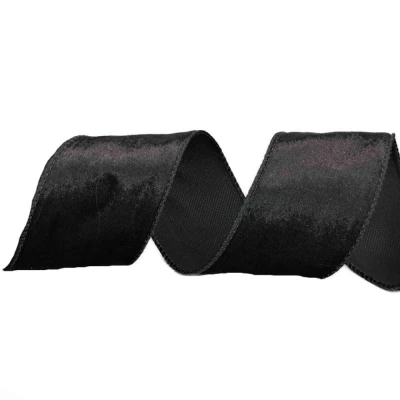 Stuha sametová s drátkem černá 9.1 m