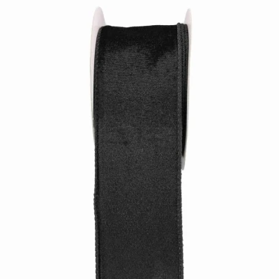 Stuha sametová s drátkem černá 9.1 m