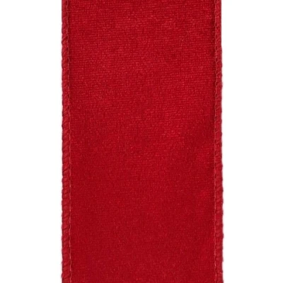 Stuha sametová s drátkem červená vánoční 9.1 m