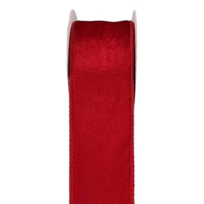 Stuha sametová s drátkem červená vánoční 9.1 m