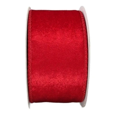 Stuha sametová s drátkem červená vánoční 9.1 m
