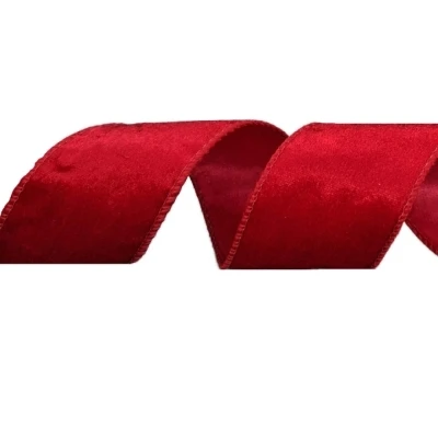 Stuha sametová s drátkem červená vánoční 9.1 m