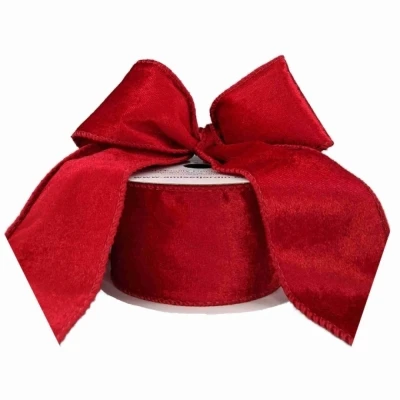 Stuha sametová s drátkem červená vánoční 9.1 m