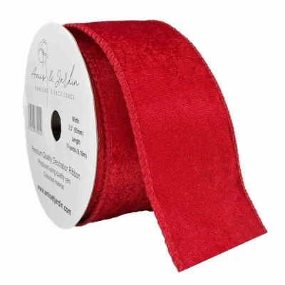 Stuha sametová s drátkem červená vánoční 9.1 m