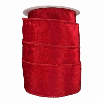 Stuha sametová s drátkem červená vánoční 9.1 m