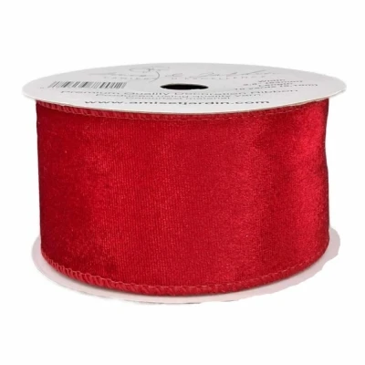 Stuha sametová s drátkem červená vánoční 9.1 m