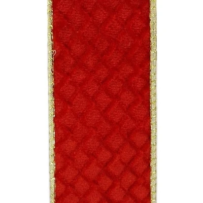 Stuha sametová s drátkem červená vánoční geometrie 9.1 m