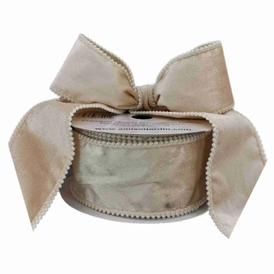 Stuha sametová s drátkem champagne svatební 9.1 m