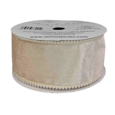 Stuha sametová s drátkem champagne svatební 9.1 m