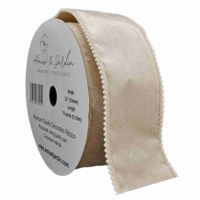 Stuha sametová s drátkem champagne svatební 9.1 m