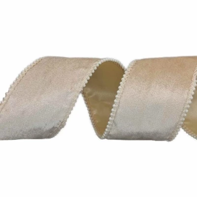 Stuha sametová s drátkem champagne svatební 9.1 m