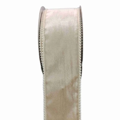 Stuha sametová s drátkem champagne svatební 9.1 m