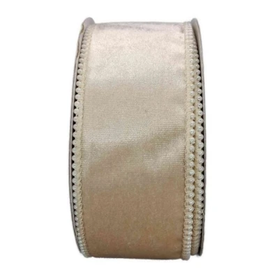 Stuha sametová s drátkem champagne svatební 9.1 m