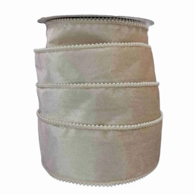 Stuha sametová s drátkem champagne svatební 9.1 m