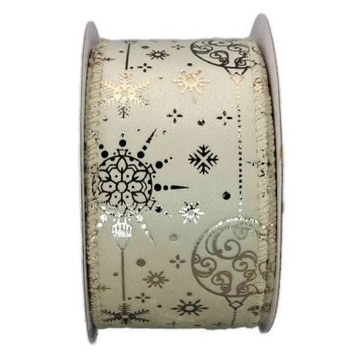 Stuha sametová s drátkem krémová zimní vánoční ozdoby 9.1 m