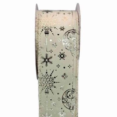 Stuha sametová s drátkem krémová zimní vánoční ozdoby 9.1 m