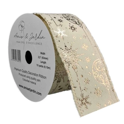 Stuha sametová s drátkem krémová zimní vánoční ozdoby 9.1 m