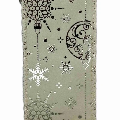 Stuha sametová s drátkem krémová zimní vánoční ozdoby 9.1 m