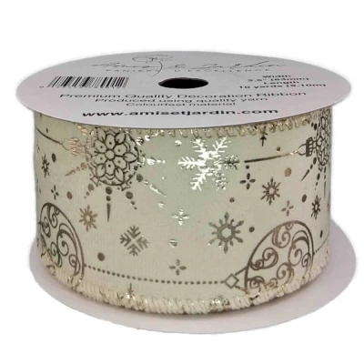 Stuha sametová s drátkem krémová zimní vánoční ozdoby 9.1 m